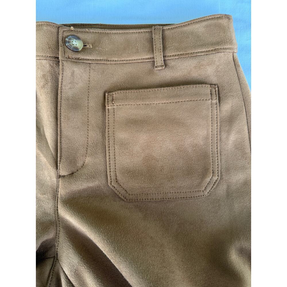 LOFT The Palmer Boho Western Chic Faux Suede Cognac Brown Wide Leg Pants Size 6 - Picture 3 of 13